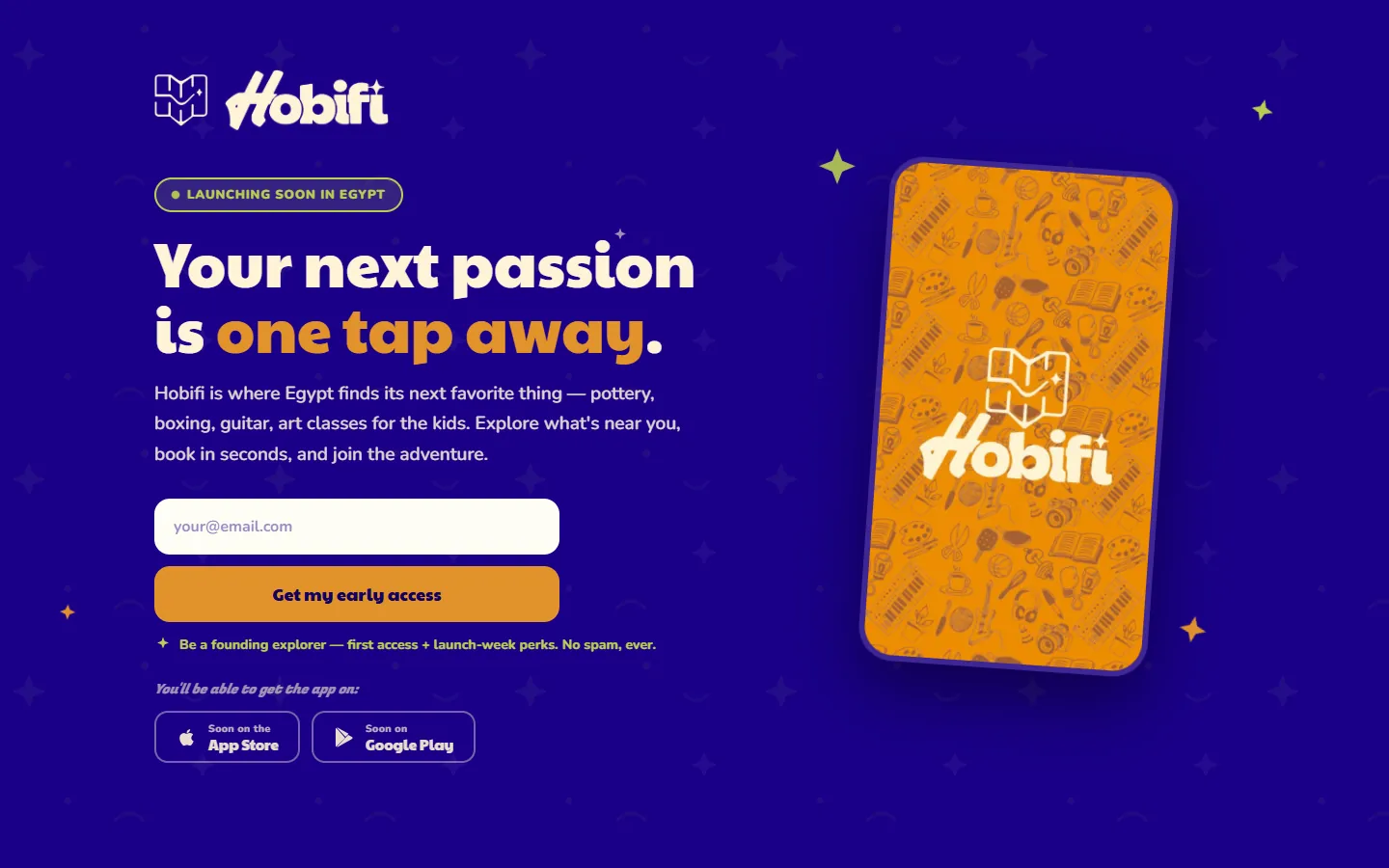 Hobifi app waitlist website